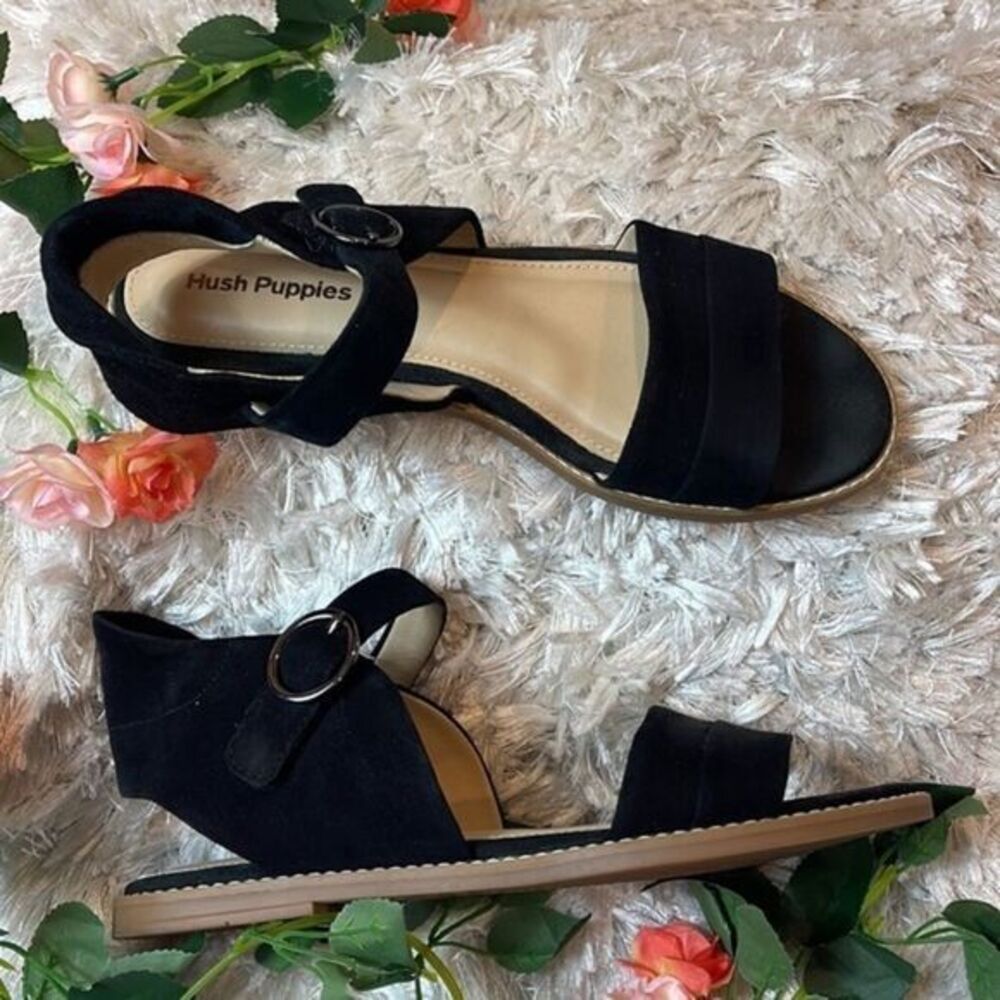 HUSH PUPPIES ABIA CHRISSIE VL BLACK SUEDE WOMEN'S SANDALS Size 9